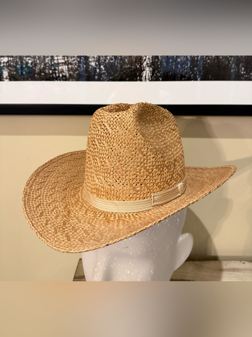 Vtg Bandera Fort Worth Texas Straw Cowboy Hat Tan Woven Western Boho Size 6.5